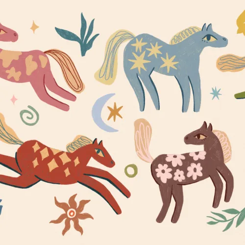 Multicolor Playful Pony Kids Animal Mural