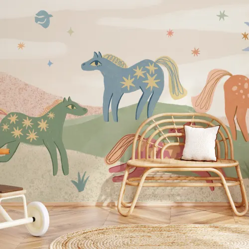 Multicolor Celestial Fantasy Kids' Horse Adventure Mural