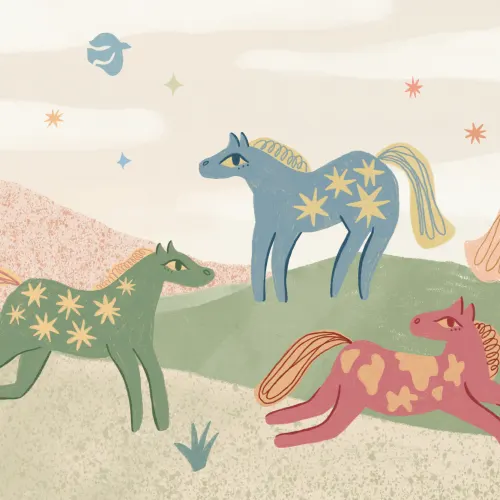 Multicolor Celestial Fantasy Kids' Horse Adventure Mural