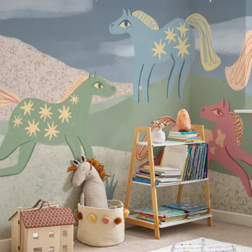Kids' Multicolor Fantasy Horse Adventure Mural