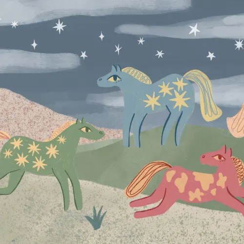 Kids' Multicolor Fantasy Horse Adventure Mural