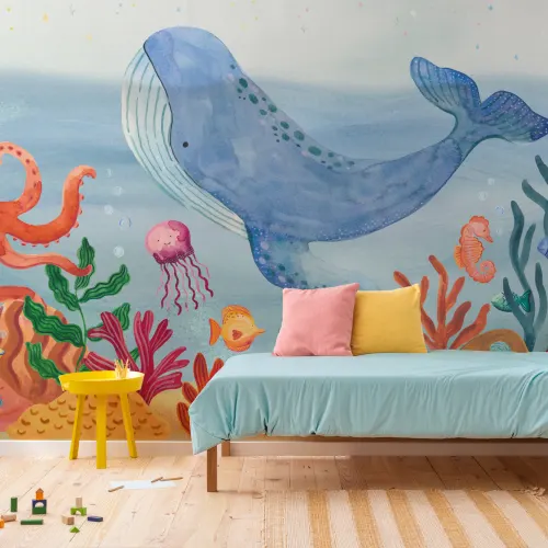 Carta da parati per bambini Underwater Adventure multicolore per un look giocoso