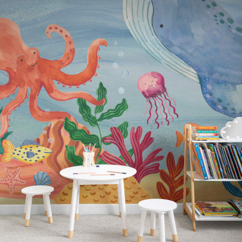 Carta da parati per bambini Avventura sottomarina multicolore