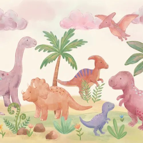 Pastellfarbenes Dinosaurierparadies Fototapete für fröhliche Abenteuer