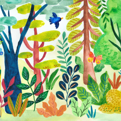 Aquarell Kinder Funky Wald Wandgemälde