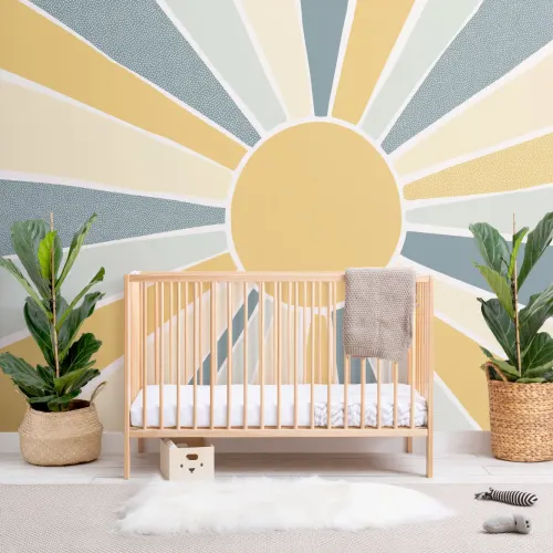 Kids Blue Boho Block Sunshine Mural