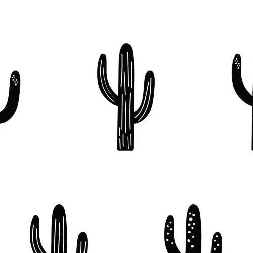 Saguaro Cactus Black & White Repeat Pattern Wallpaper