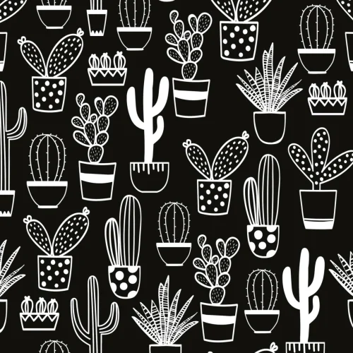 Naïve Cactus Black & White Repeat Pattern Wallpaper