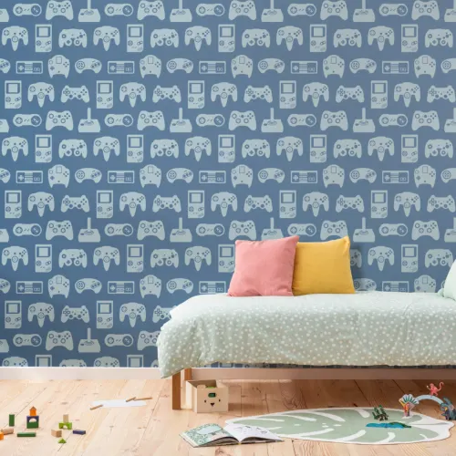 Blue Retro Game Wallpaper Mural