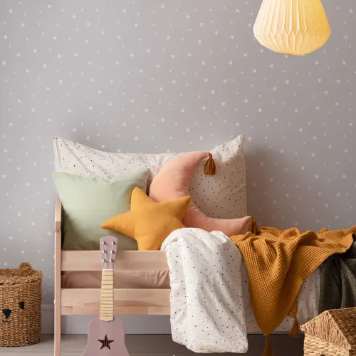 Gray & White Small Stars Repeat Pattern Wallpaper