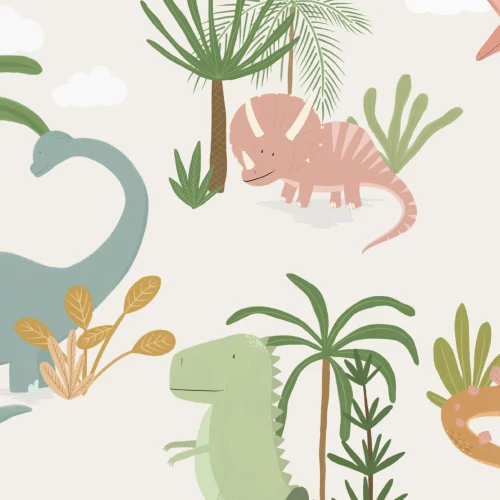 Kids Cute Cartoon Dinosaur Repeat Pattern Wallpaper