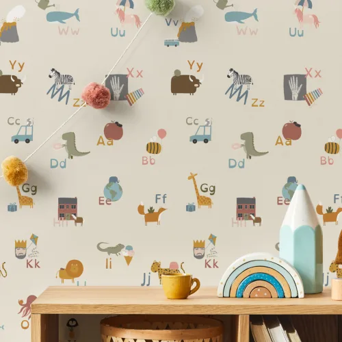 Kids Cute Alphabet Learning Repeat Pattern Wallpaper