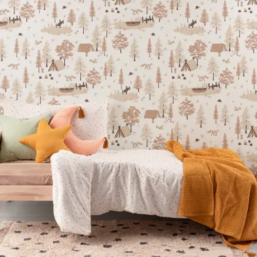 Kids Woodland Camping Repeat Pattern Wallpaper
