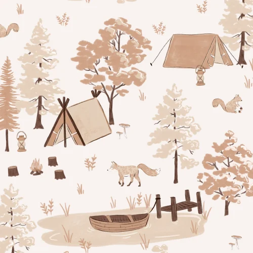 Kids Woodland Camping Repeat Pattern Wallpaper