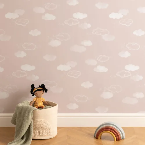 Cute Clouds Pink Repeat Pattern Wallpaper