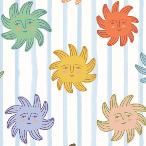 Multicolor Smiley Sunshines with Stripe Background Wallpaper