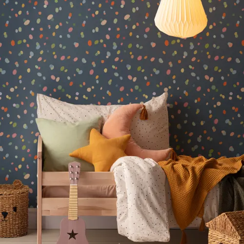 Desenat manual Pastel Multicolor Spots Navy tapet