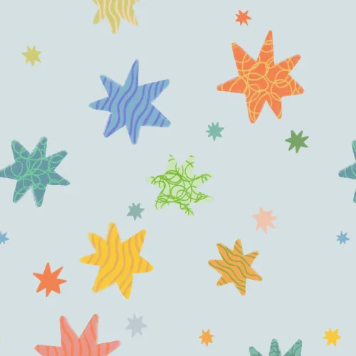 Hand Drawn Multicolor Stars Blue Wallpaper