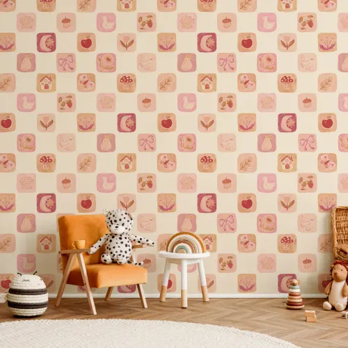 Pink Vintage Patchwork Kids' Pattern Mural