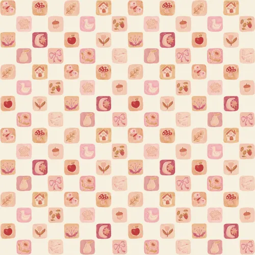 Pink Vintage Patchwork Kids' Pattern Mural