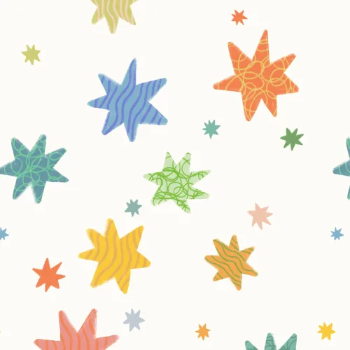 Carta da Parati Bianco Sporco con Stelle Colorate per Bambini