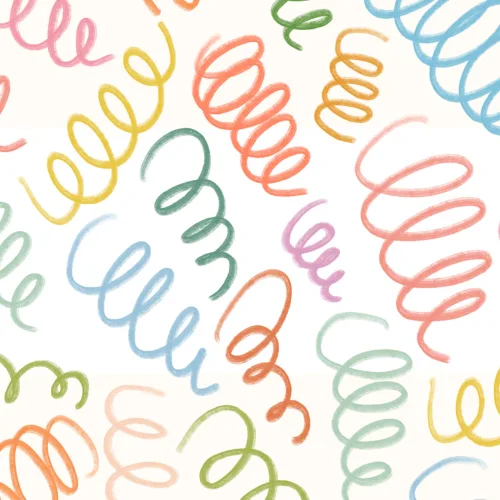Multicolor Spring  Style Squiggles White Wall Mural