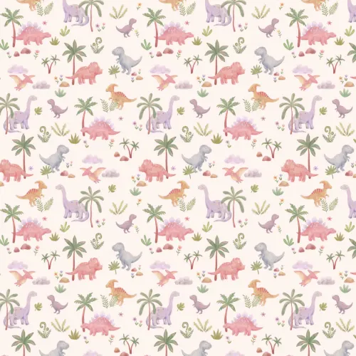 Kids' Pastel Dinosaur Adventure Multicolor Pattern Mural