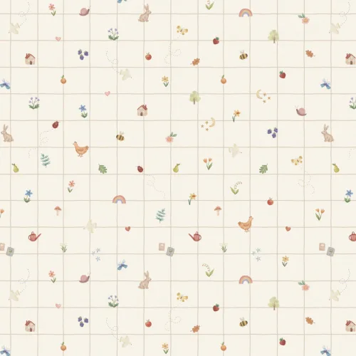 Carta da parati giocosa multicolore per bambini con fascino classico