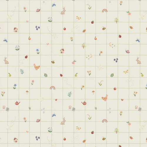 Carta da parati multicolore per cameretta con motivo botanico naturale