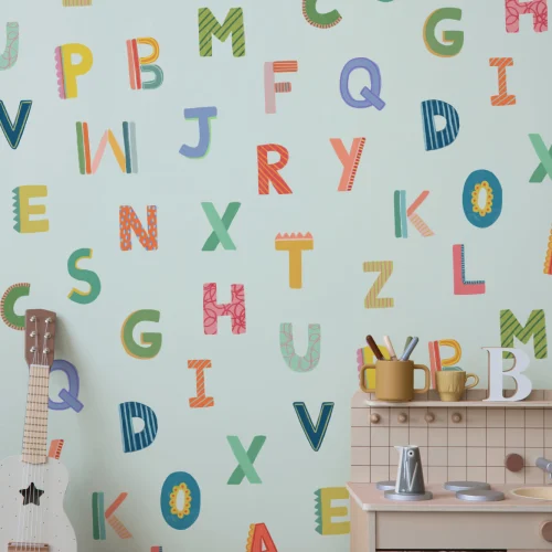 Blue Colorful Kids Alphabet Wallpaper
