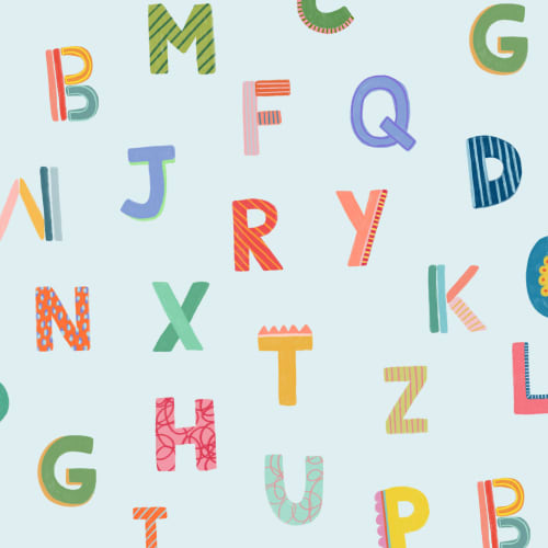 Blue Colorful Kids Alphabet Wallpaper