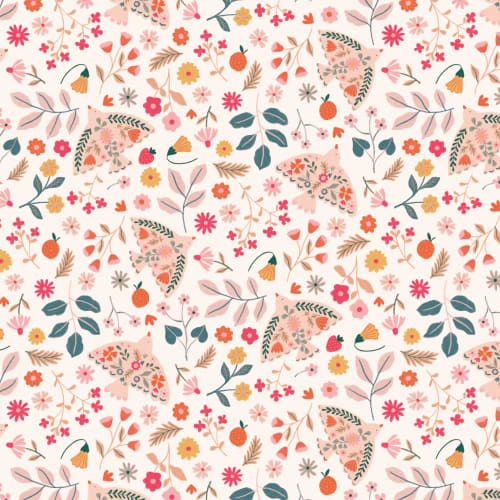 Papier peint scandinave rose à motifs floraux et d'oiseaux