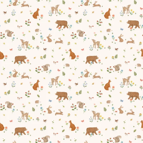 Mural de papel pintado Beige Kids Cute Woodland Animals