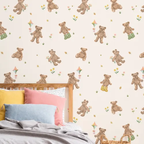Beige søt teddymotiv for barn Tapet