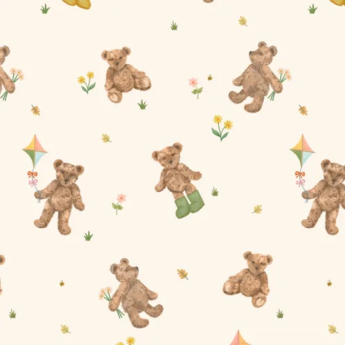 Beige søt teddymotiv for barn Tapet