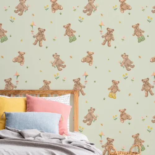 Papier peint Motif mignon en peluche pour enfants Sage