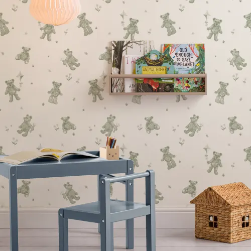Papier peint à motifs d'oursons verts pour enfants