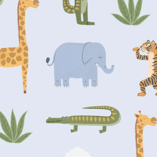 Papier peint panoramique des animaux de la jungle des enfants bleus