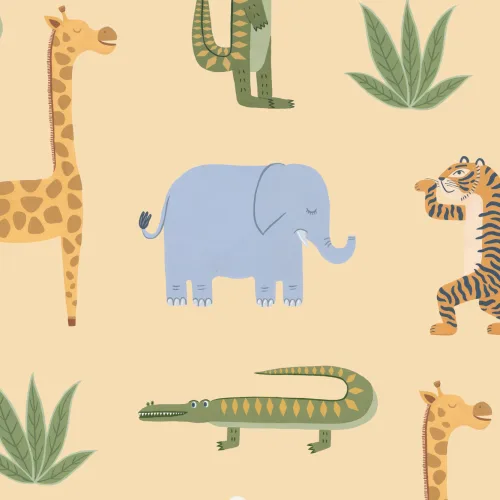 Mural de animais da selva para crianças amarelas