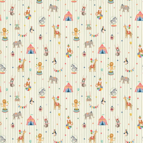 Kids Green Stripe Circus Animals Mural
