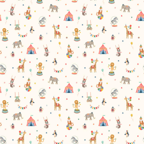 Papier peint beige des animaux du cirque pour les enfants