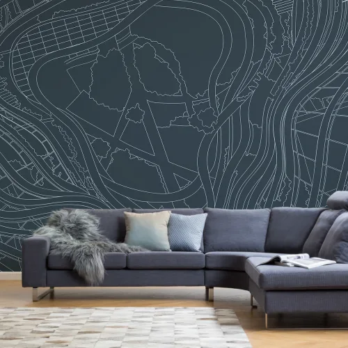 Albastru închis Marina un desen arhitectural zgârie-nori Wallpaper Mural