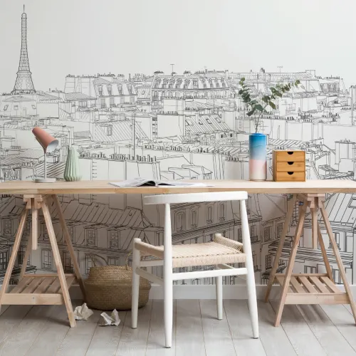 Paris Rooftop Illustration Wallpaper Mural