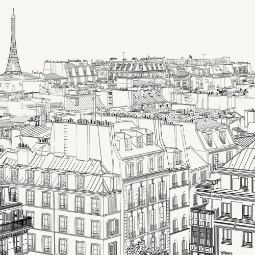 Paris Rooftop Illustration Wallpaper Mural
