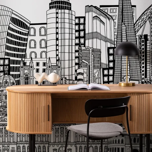 Mural Papel Pintado Blanco y Negro con Monumentos de Londres