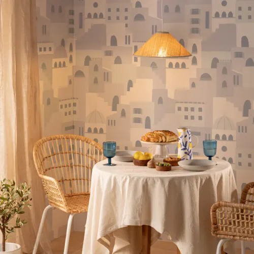 Blue Architecture House Pattern Wallpaper Mural