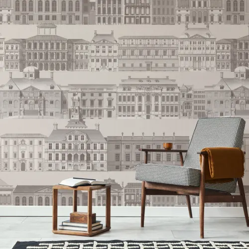 Metropolis Grey Architectural Mural de papel pintado de Jan Matthysz y Pieter Jansz Post