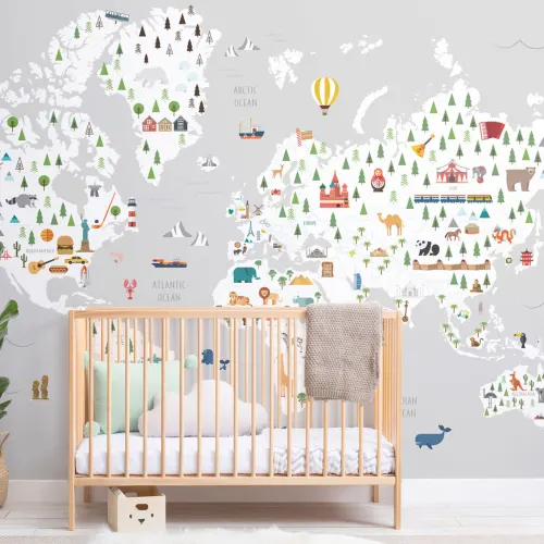 Grå Ultimate Kids Map Tapet vægmaleri