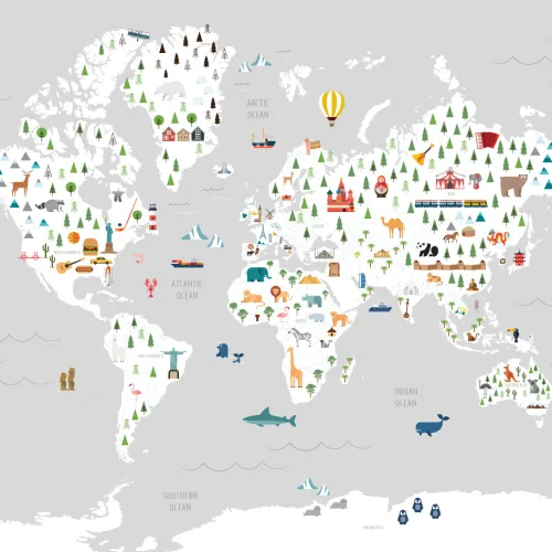 Grå Ultimate Kids Map Tapet vægmaleri