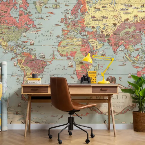 Barn Vintage World Map fototapet